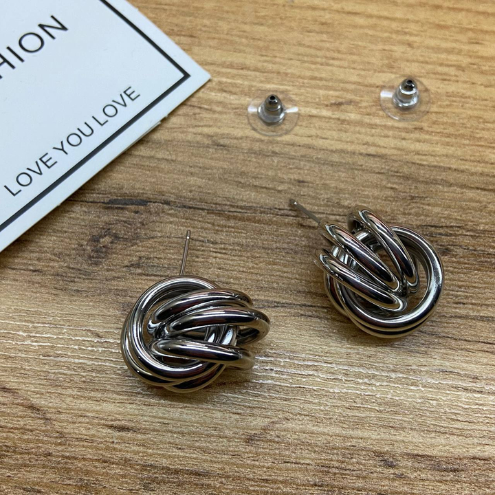 Серьги Fashion шесть колец (3/3) цвет серебристый глянцевый 2,5 см