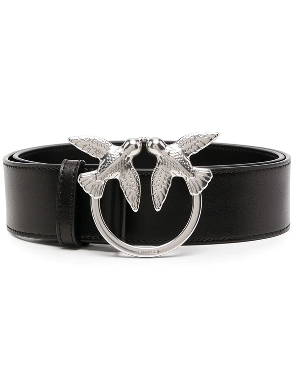 LOVE BIRDS LEATHER BELT - black–silver / M (95 см)- M (95 см)