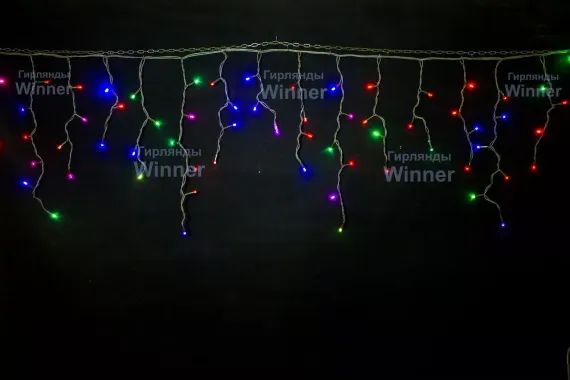Светодиодная мерцающая бахрома 3*0.6 м., 220V, 100 разноцветных LED ламп, черный каучук, соединяемая, Winner (m.02.7B.100+)