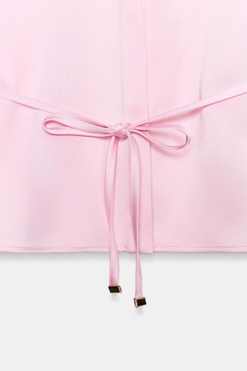 ZARA АТЛАСНАЯ БЛУЗКА С ТОНКИМ ПОЯСОМ, РОЗОВЫЙ