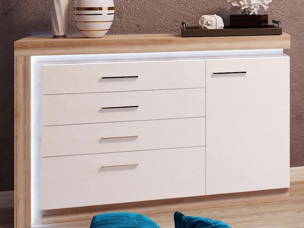 Комод для одежды с ящиками Дуб Сакраменто/Белый снег, Люмен, 129х35х89 см RINNER мебельная фабрика