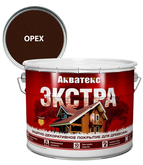 Защитно-декоративное покрытие для дерева АКВАТЕКС ЭКСТРА, орех, 9 л