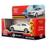 Модель ин. мет. "Skoda Octavia" 12см, двери, багаж, белый коробка OCTAVIA-12-WH (Технопарк)