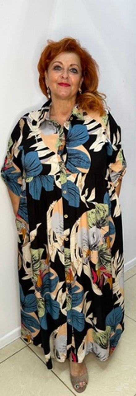 Штапельное цветное платье-рубашка с кармашками