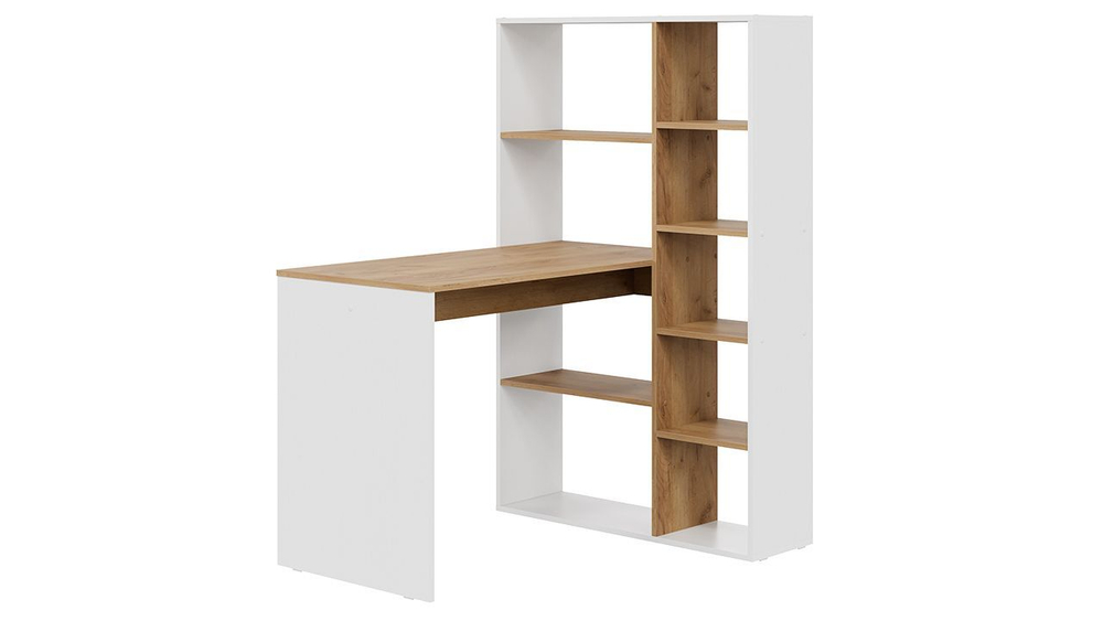 Стол письменный с полками и шкафом Графит Серый/Дуб Крафт Золотой 90х110х140 см