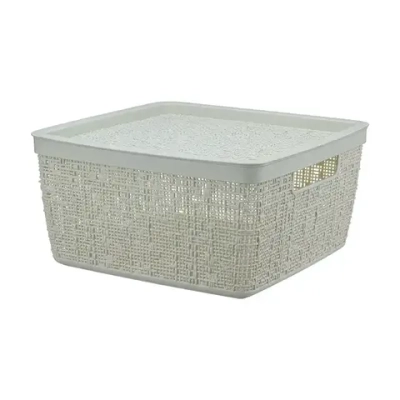 Коробка БЯЗЬ с крышкой 28х14см 8л белый ротанг