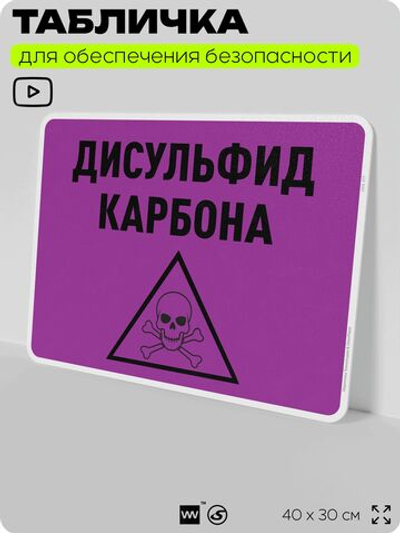 Табличка для обеспечения безопасности "Дисульфид карбона", для производства, предприятия, организаций, 40х30 см, Silver Plane x Айдентика Технолоджи