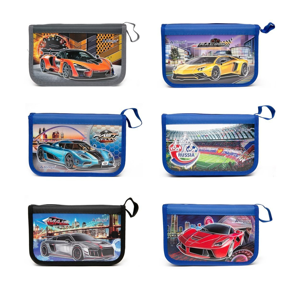 Пенал 2 отделения Alingar, лам. картон, конгрев, тиснение серебро, молния, 115 х 190 мм "Ассорти" (принцессы, машинки)