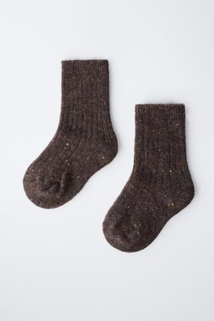 ZARA НОСКИ С ОТДЕЛКОЙ ИЗ ШЕРСТИ, КОРИЧНЕВЫЙ