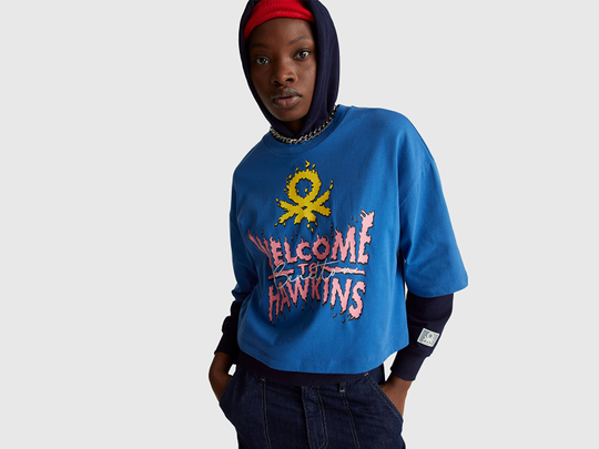 Benetton Укороченная футболка свободного кроя Stranger Things, синий