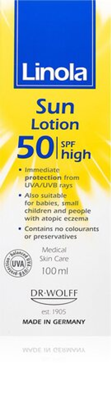 Linola Sun Lotion SPF50 - солнцезащитный крем для сухой и атопичной кожи /   100  ml  / GTIN 4048882249274