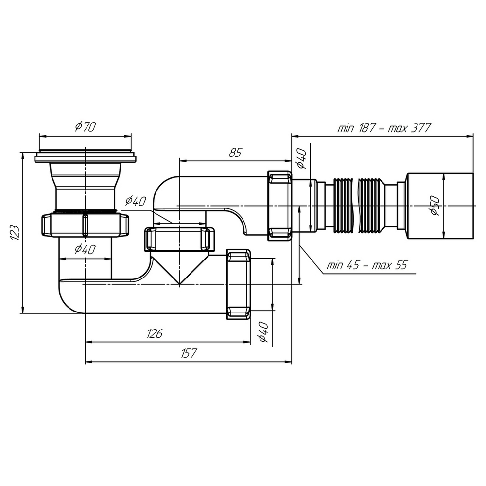 Сифон для душ.поддона 40*40 Ani регулируемый с гофрой 40*50 Е215 АНИ пласт