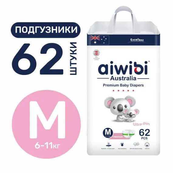 Подгузники AIWIBI Premium M 62 шт.