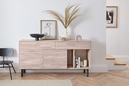 Комод с 2 ящиками Виби 165х42х84 см из массива дуба, тумба под телевизор на металлических ножках в стиле лофт