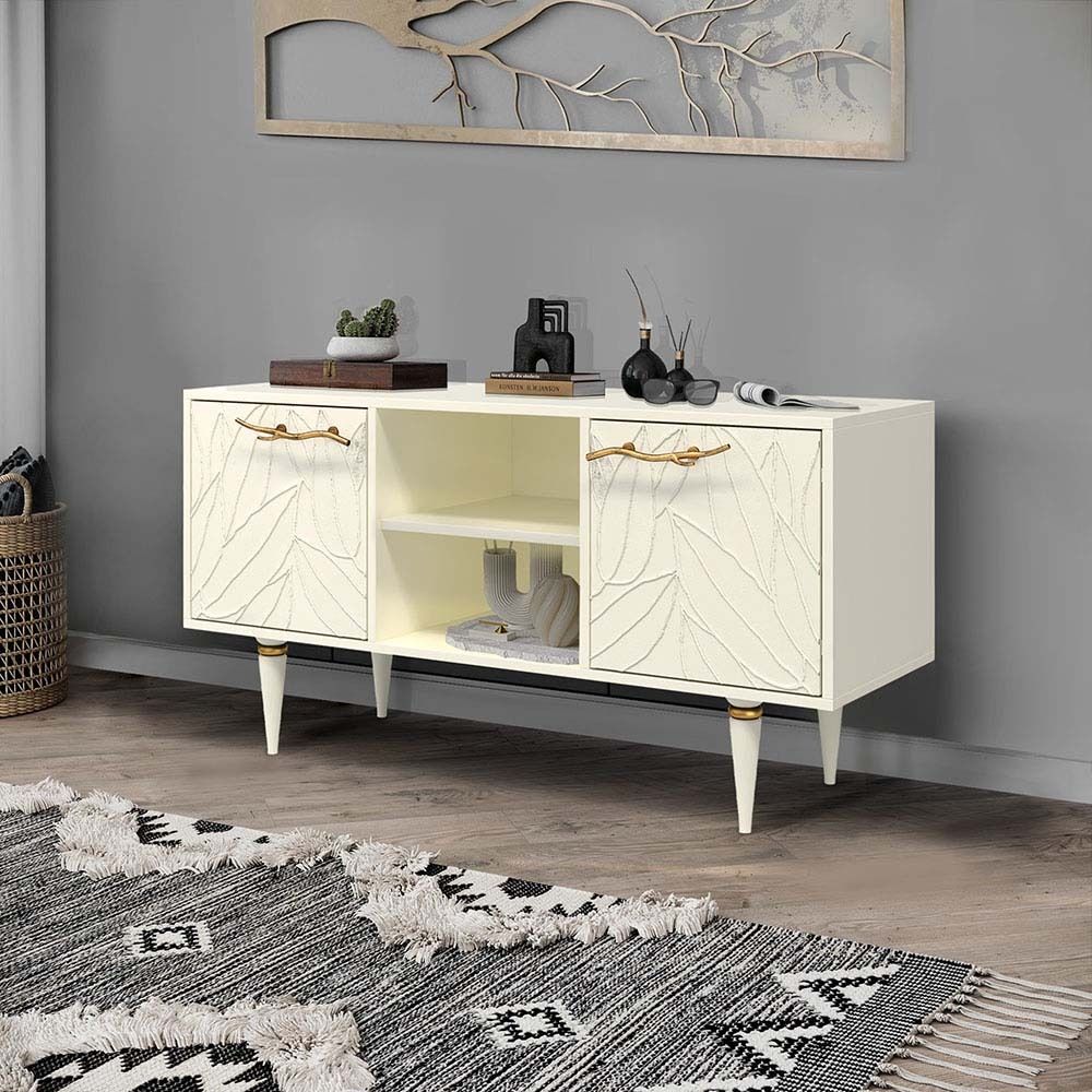 Тумба под ТВ Арт Колор leaves 117см Классик Голд Кремовый белый