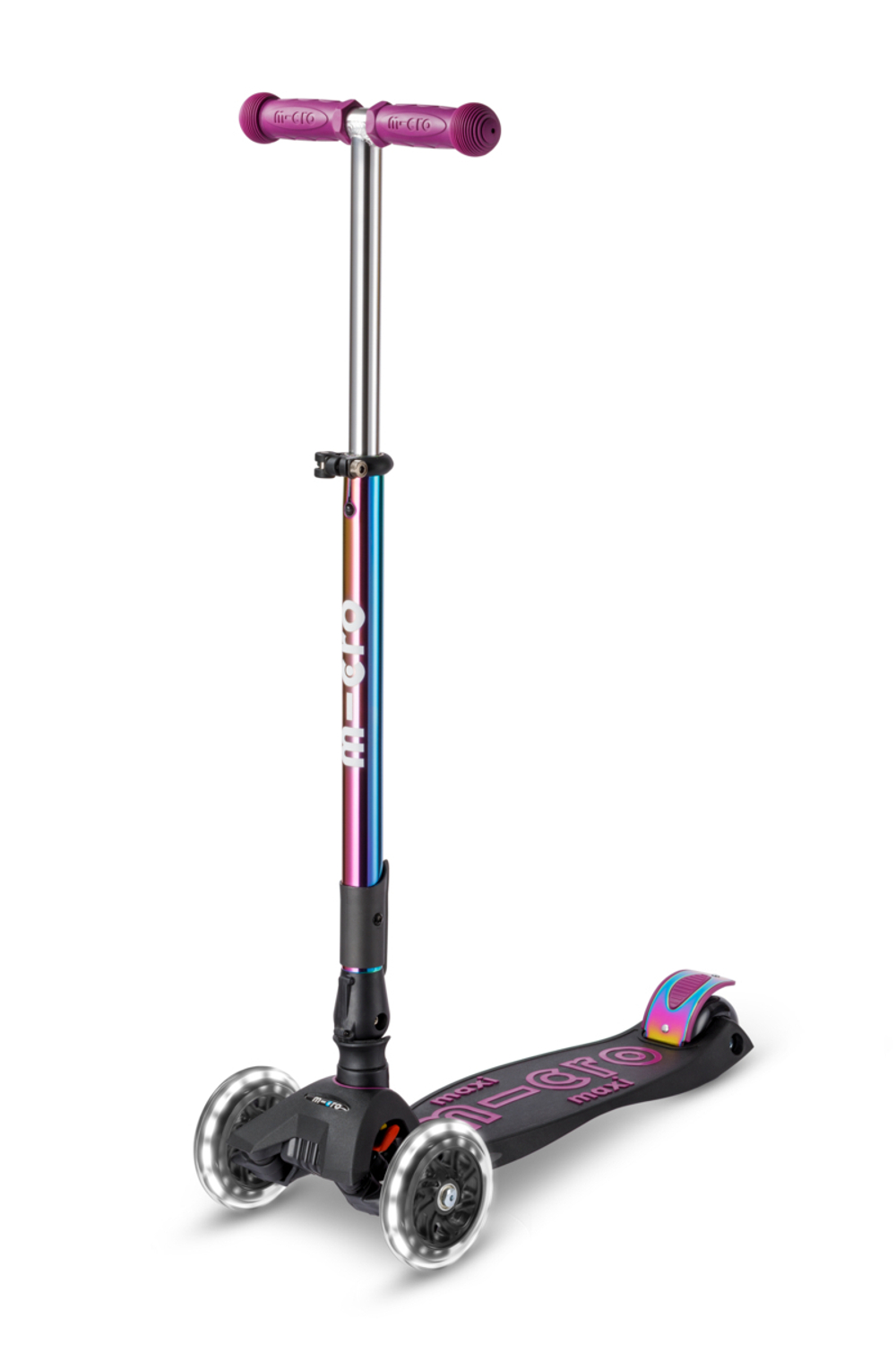 Самокат Maxi Micro Deluxe LED складной, неохром сиреневый
