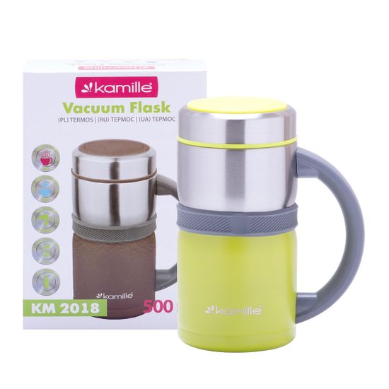 Термокружка 500 мл. из нержавеющей стали Kamille KM-2018 с пластиковой ручкой