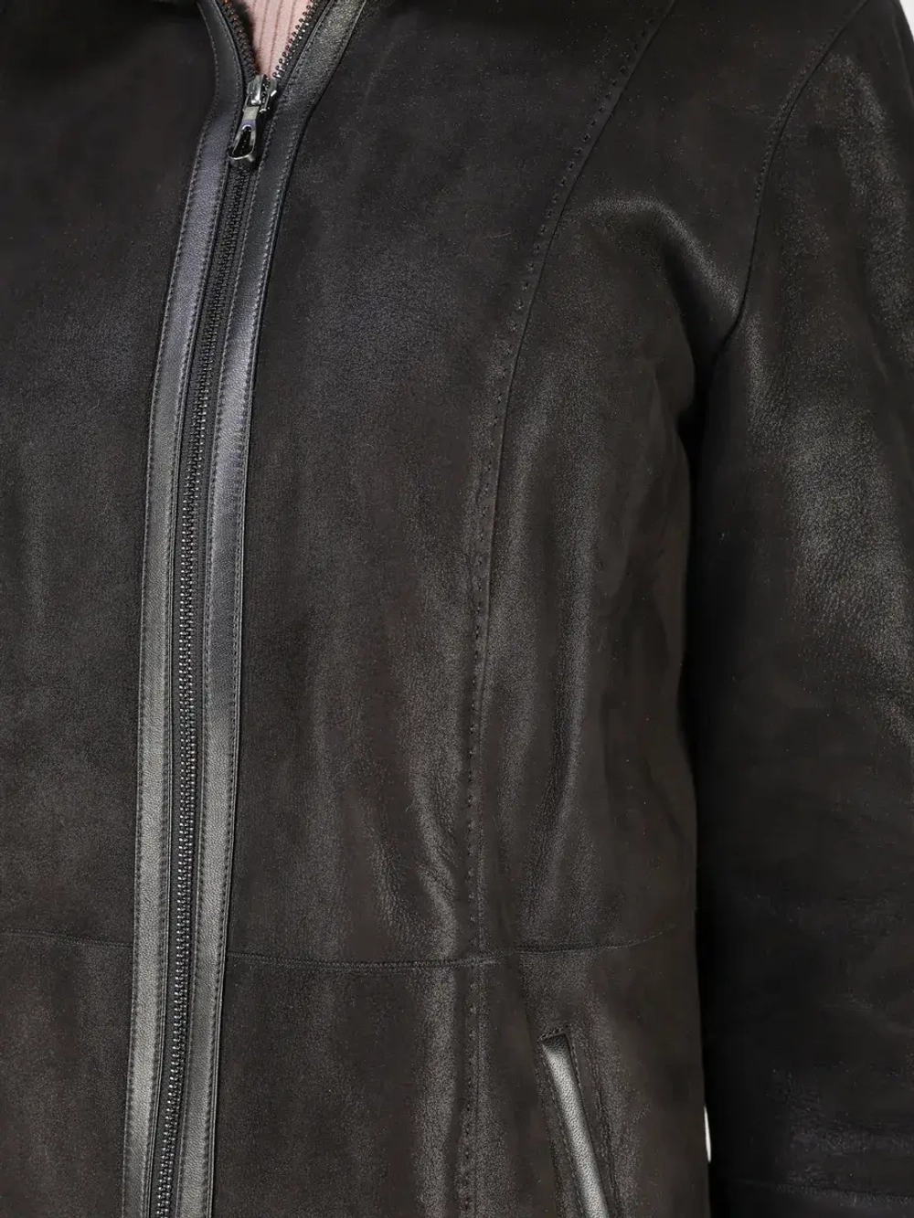 Дубленка зимняя натуральная с капюшоном длинная