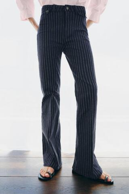 ZARA ДЖИНСЫ FLARE В ПОЛОСКУ С ВЫСОКОЙ ПОСАДКОЙ — ZW COLLECTION, СИНИЙ
