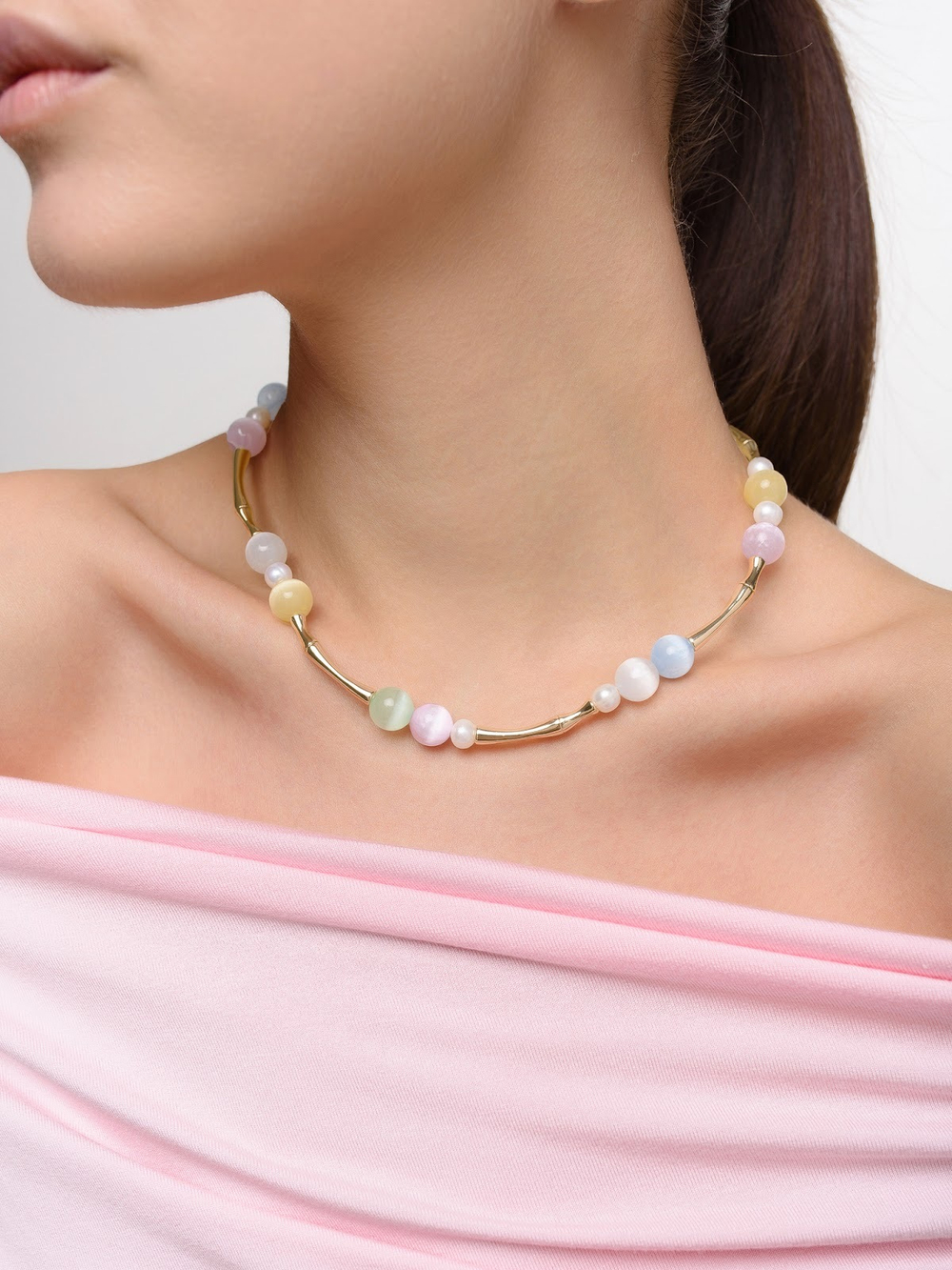 Колье Bubble Multicolor с селенитом Gold