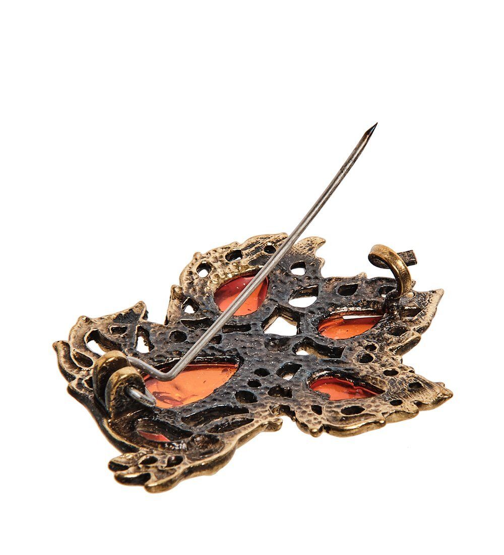 AM-2630 Брошь «Павлин сказочный» (латунь, янтарь)