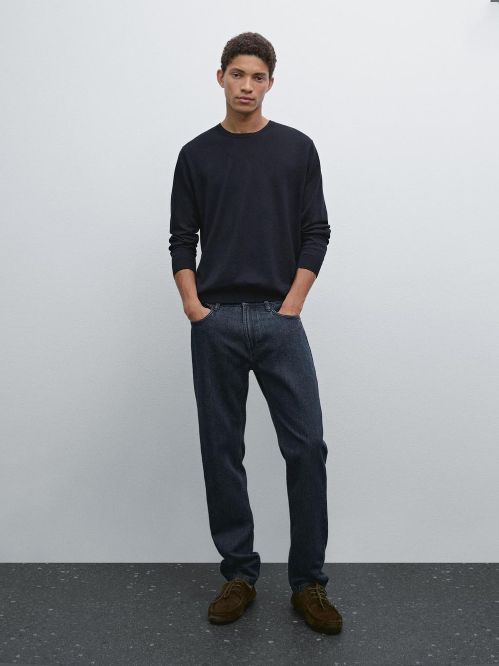 Massimo Dutti Хлопковый свитер с длинными рукавами, темно-синий