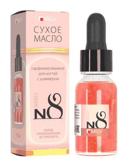 Сухое парфюмированное масло для ногтей с шиммером №8. 15 мл Milv