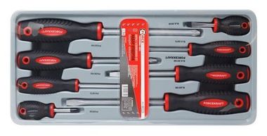 Набор отверток магнитных S2, 8пр.(PH:1х75, 2x38, 2х100, 3х150мм, SL: 5.5х75, 6.5х38, 6.5х100, 8х150мм)в лотке FORCEKRAFT FK-2084