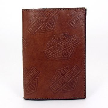 Обложка для паспорта Harley Davidson коричневая с круговым тиснением