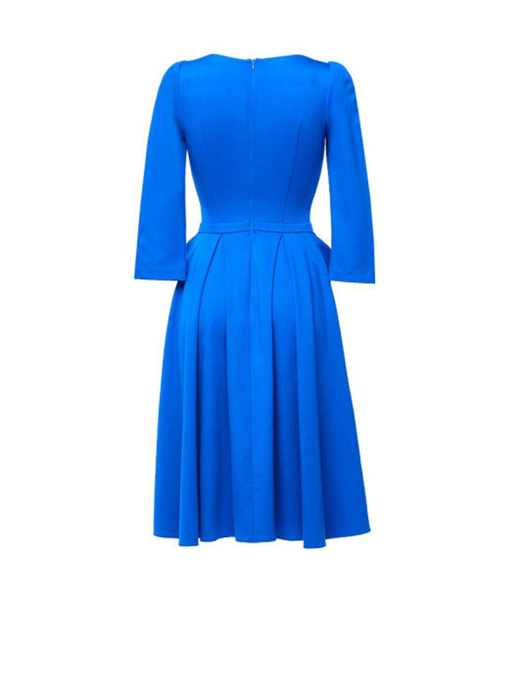 Платье с баской и фигурной горловиной синее 03-02-19FW