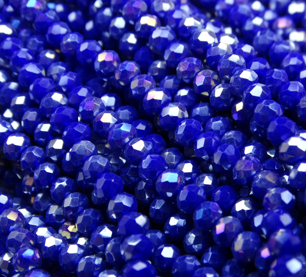 БН007ДС23 Хрустальные бусины "рондель", цвет: синий AB непрозрачный, 2х3 мм, кол-во: 95-100 шт.