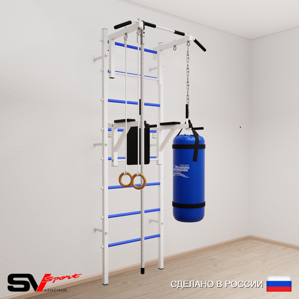 Шведская стенка Sv Sport усиленная 6741 (Турник стандарт/Брусья/Канат/Кольца/Цепь/Мешок 15кг)