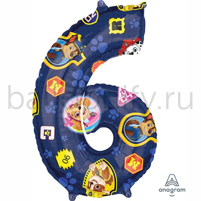 Шар ЦИФРА 6 Щенячий Патруль 26" 66 см