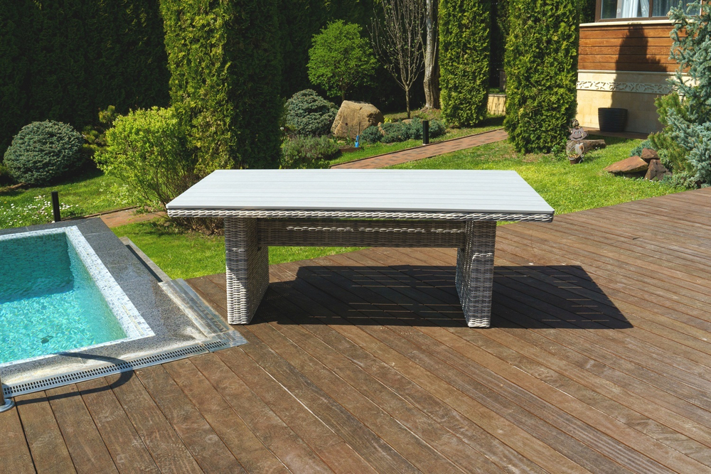 Обеденный лаунж-стол из искусственного ротанга ВЕНЕЦИЯ 180 (серый)