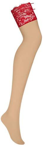 Оригинальные кружевные чулки Rediosa (Размер: S-M) (Цвет: бежевый с красным)