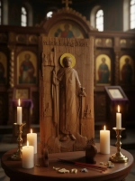 Освященная Икона Св. князя Александра Невского14х28 см дуб