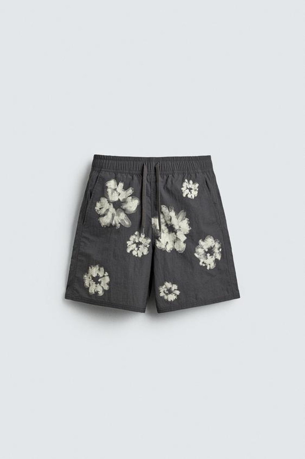 ZARA ДЛИННЫЕ ПЛАВКИ С ЦВЕТОЧНЫМ ПРИНТОМ, СЕРЫЙ