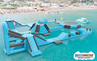 Коммерческий надувной аквапарк для бизнеса «Синий шторм» 33×30×5 м