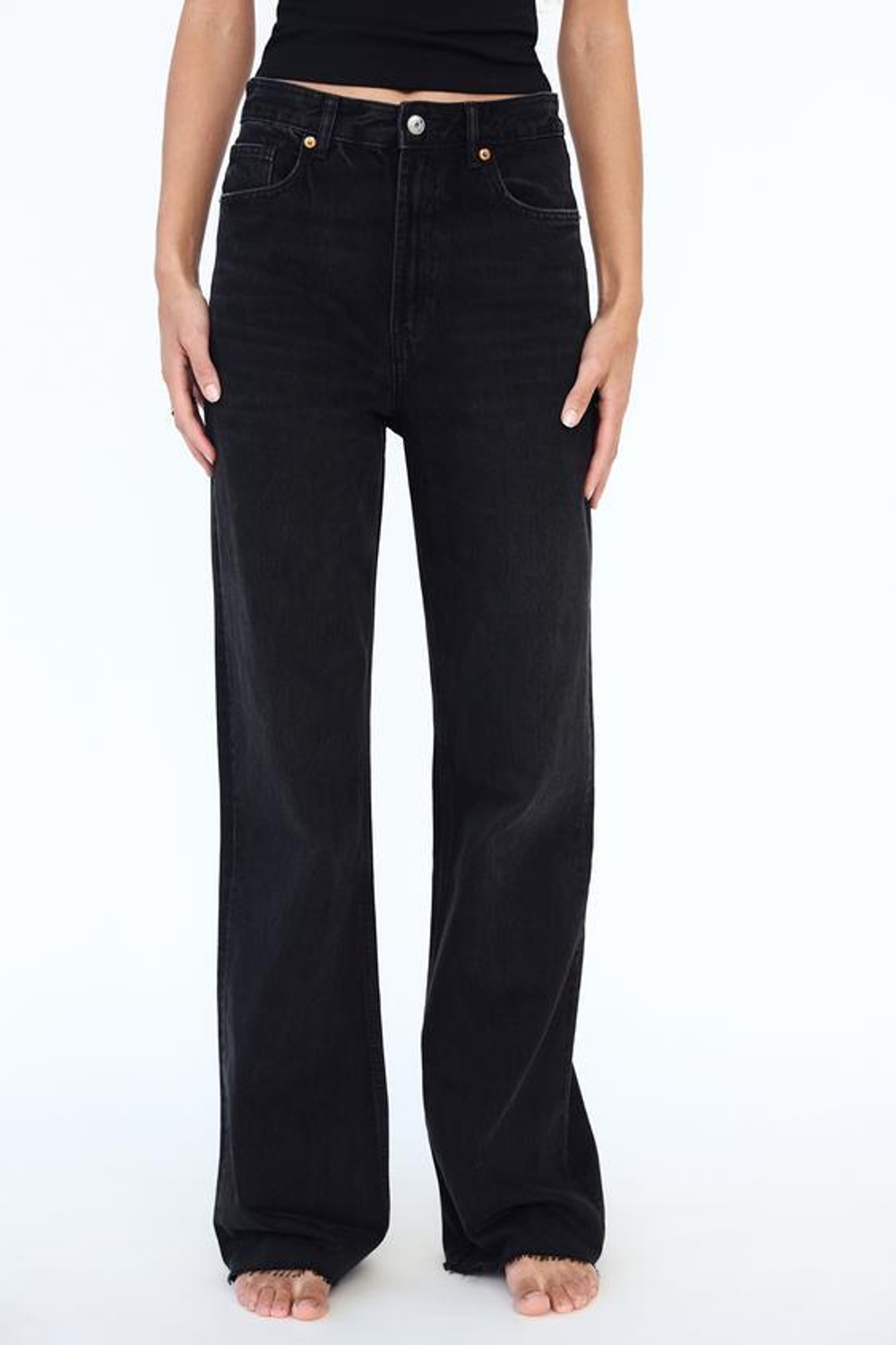 ZARA ДЖИНСЫ TRF WIDE LEG FULL LENGTH С ВЫСОКОЙ ПОСАДКОЙ, ЧЕРНЫЙ