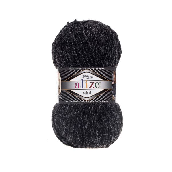 Пряжа Alize (Ализе) Superlana Midi / уп.5 мот. по 100 г, 170м, 800 антрацитовый жаспе A