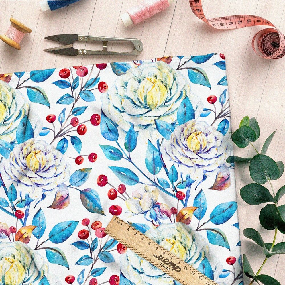 Ткань оксфорд 600 голубые цветки с белым соцветием