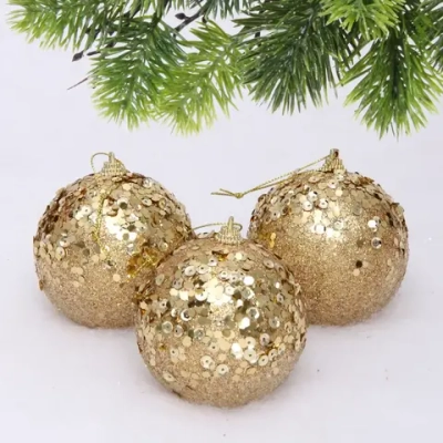 Новогодние шары «GLAME - Блеск» 8 см (набор 3 шт), Золото