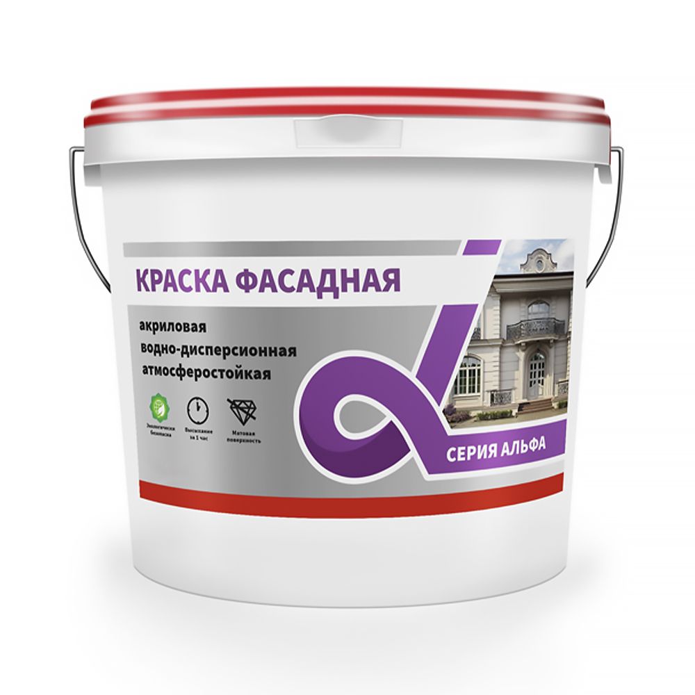 Краска водно-дисперсионная фасадная Alfavit серия Альфа, белая, 3 кг, 42748