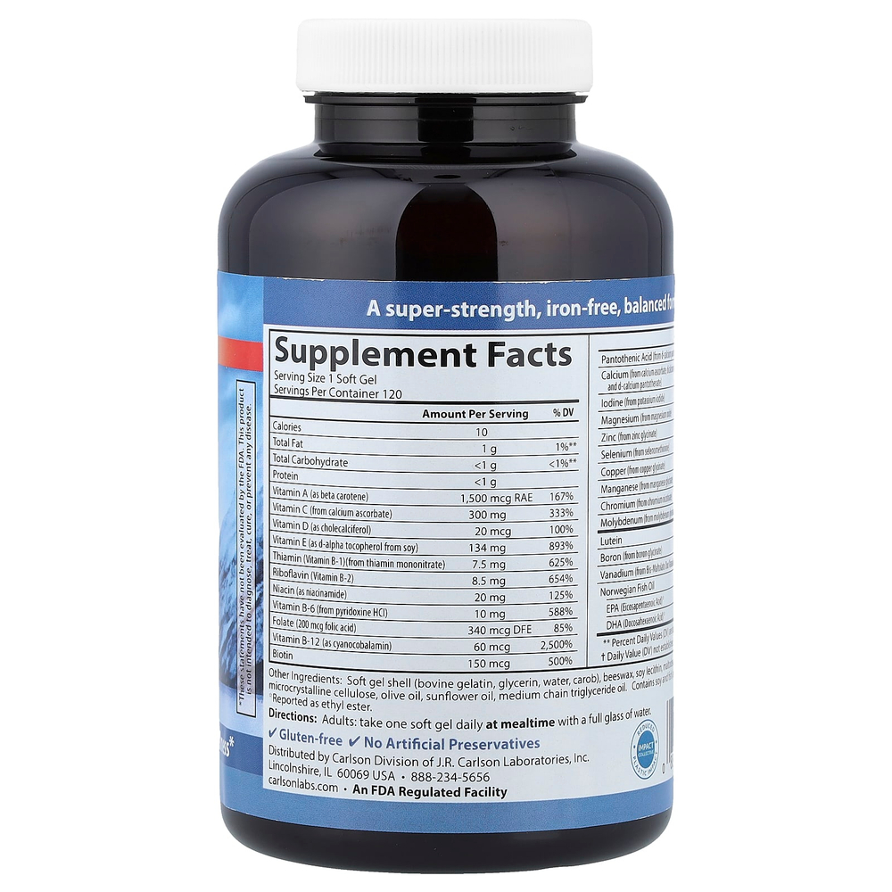 Carlson, Мультивитамины с омега-3, 120 мягких таблеток
