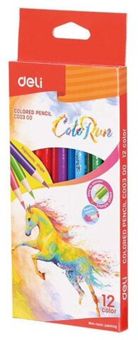 Карандаши цвет. 12цв Deli  ColoRun трехгранные, европодвес