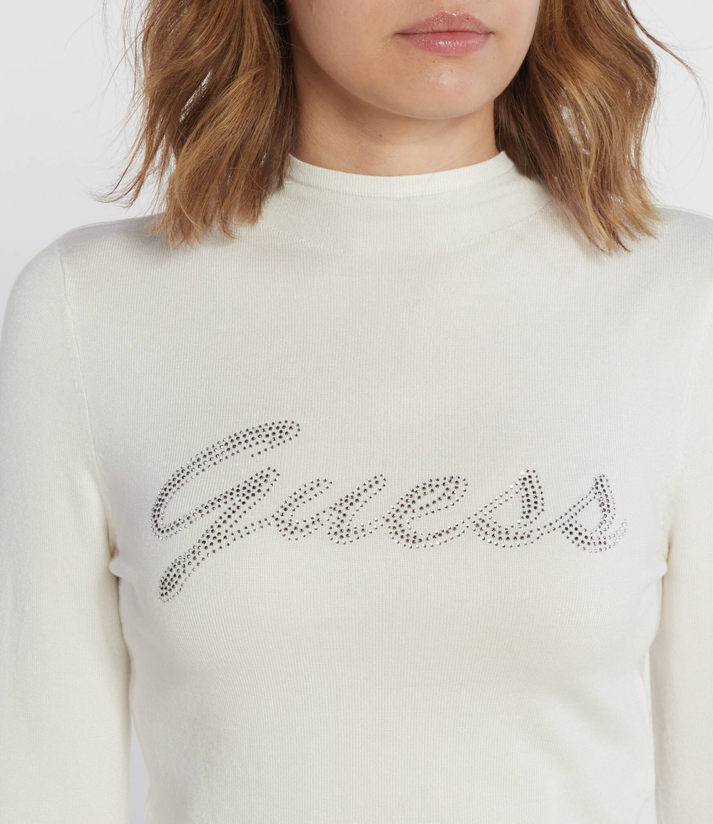 Блузка RHINESTONE LOGO GUESS - белый(W3BR07 Z2YK2)
