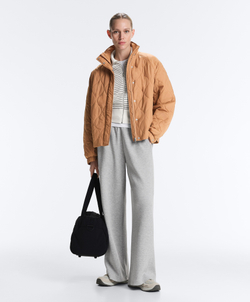 Oysho Куртка в полоску с воротником Rib из хлопка, светлый экрю