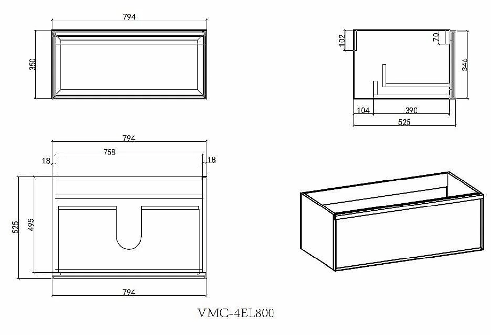 Тумба с раковиной Vincea Elise 80 VMC-4EL800MG/VCB-4EL800MW серый матовый