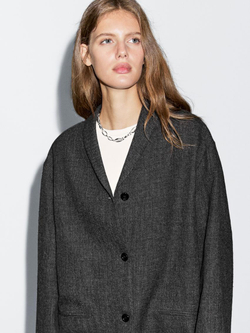 Massimo Dutti Пальто из смесовой шерсти средней длины с лацканами, серый