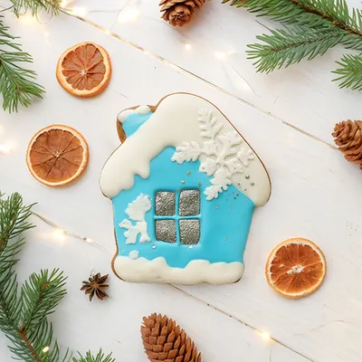 Фотография Новогодний Дом пряник голубой / 50 гр купить в магазине Афлора